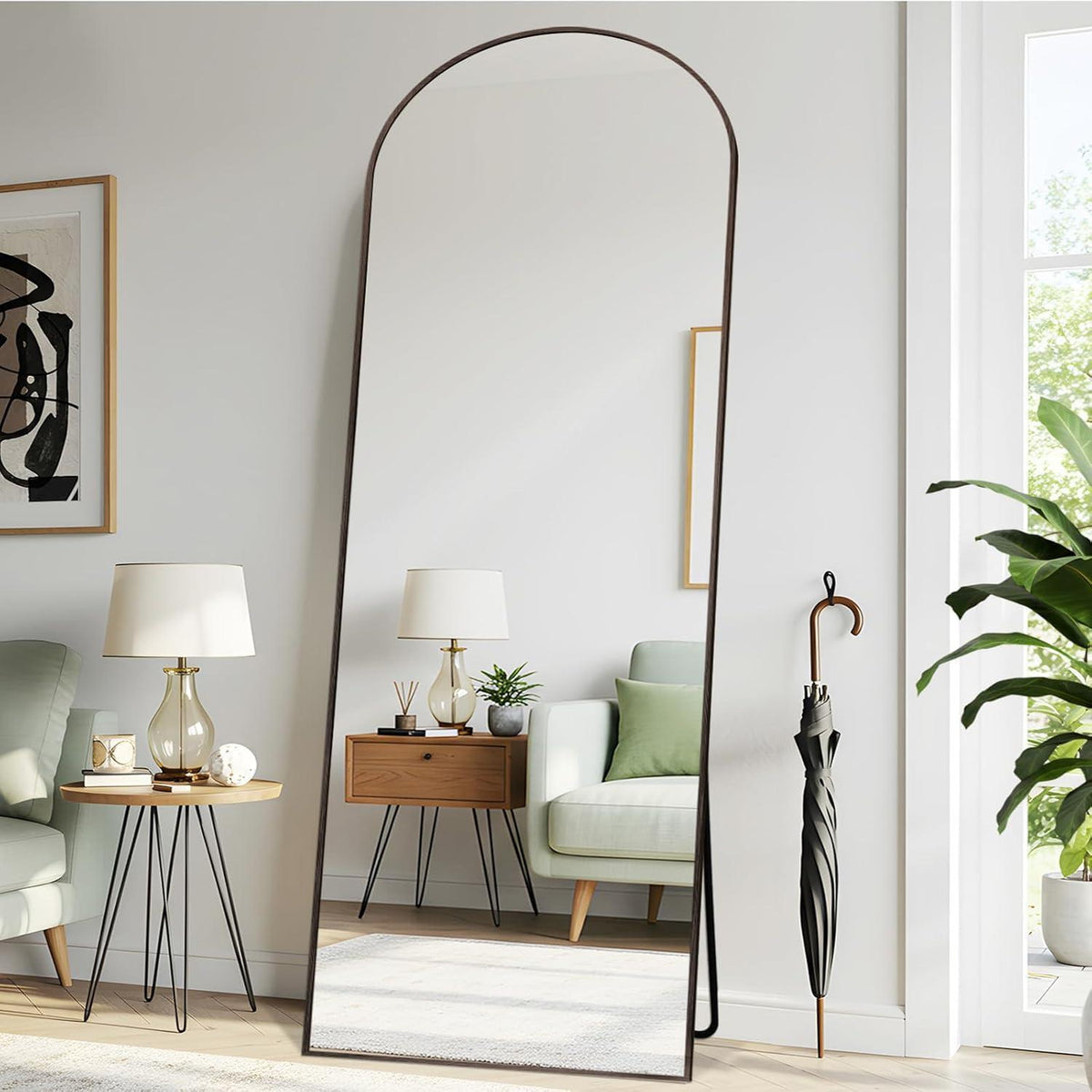 Gewölbter Ganzkörperspiegel 180x76cm mit Holzoptikrahmen