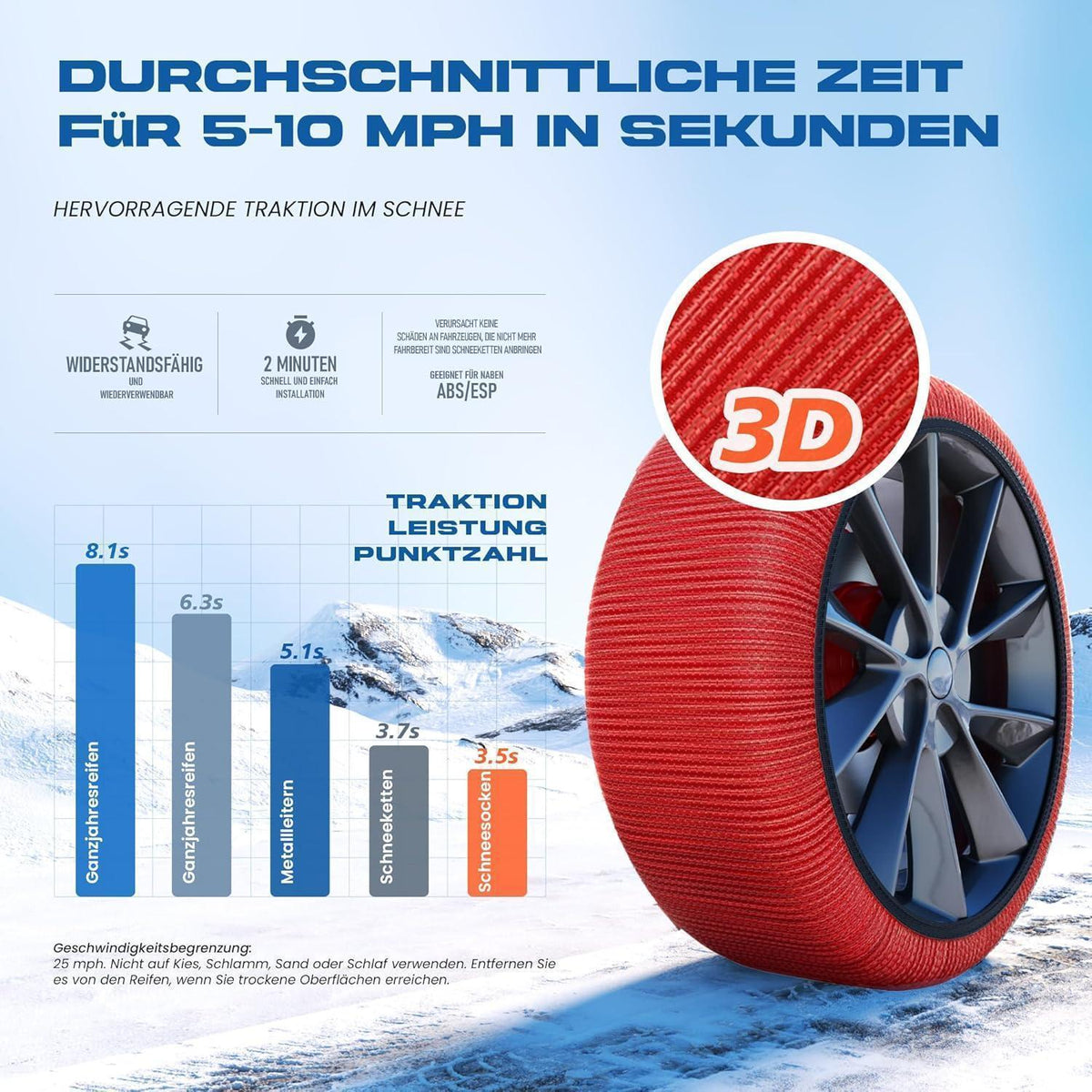 Schneesocken Winterreifen XL – Hochsicher & Leicht installierbar
