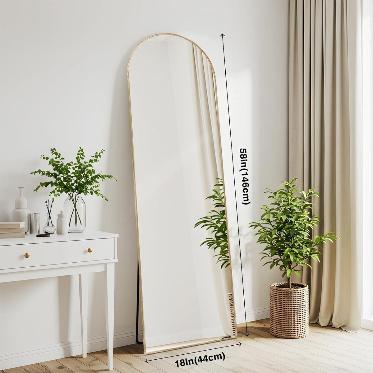 Gewölbter Ganzkörperspiegel 146x44cm – Stand- & Wandspiegel
