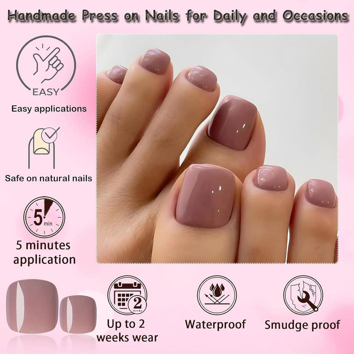 240 Nude Press-on Zehennägel – Kurze, Quadratische Fake Nails