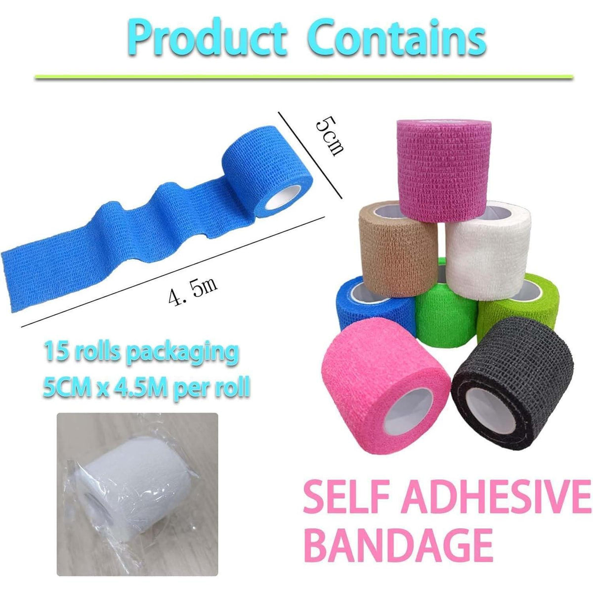 8 Rollen Selbstklebende Bandage 5cm x 4,5m – Elastische Fixierbinde