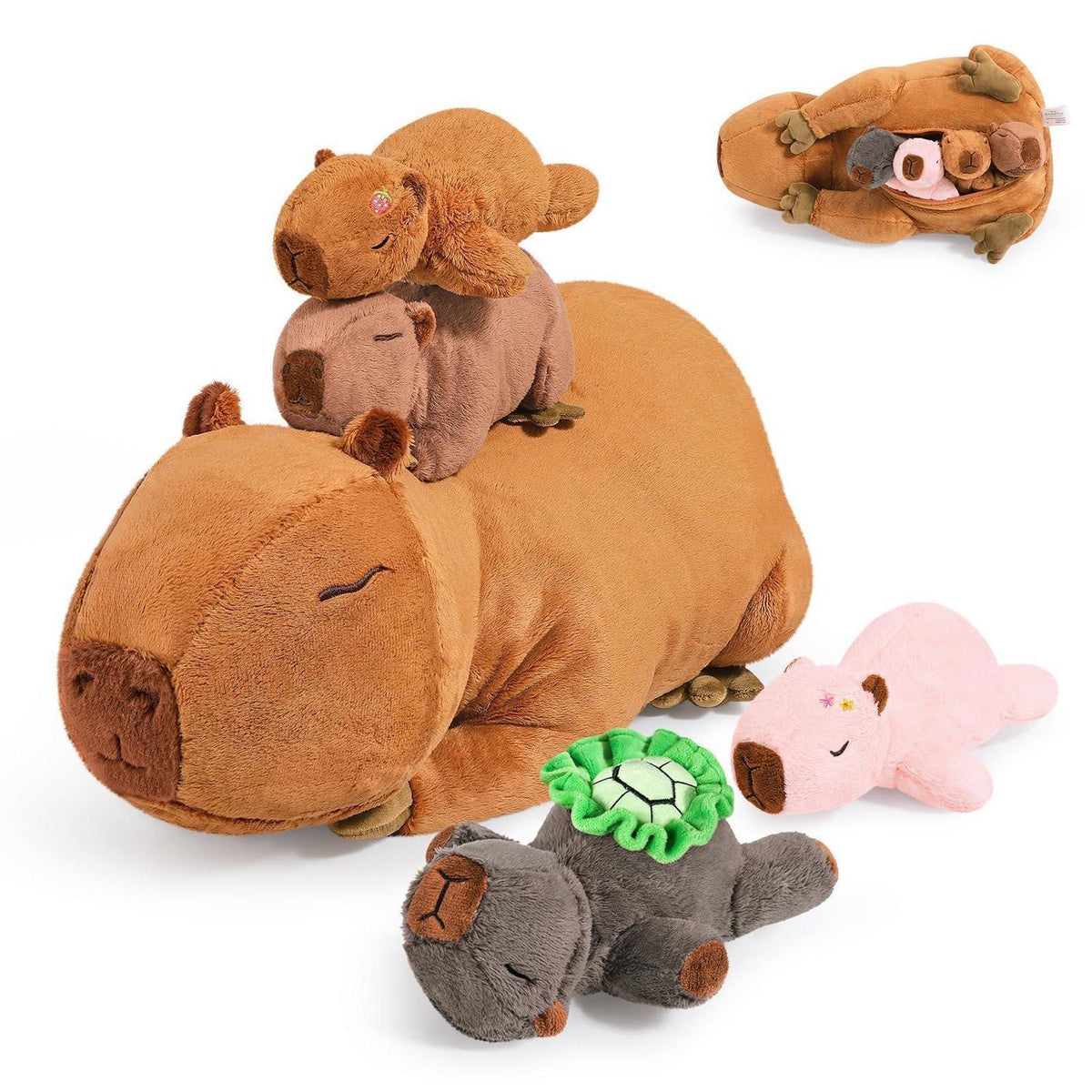 Capybara Kuscheltier Familie – 5 Stück Plüschtiere & Kissen