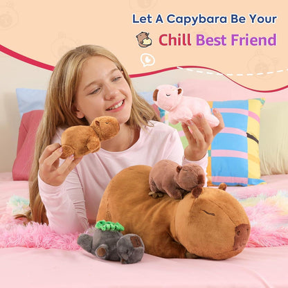 Capybara Kuscheltier Familie – 5 Stück Plüschtiere & Kissen