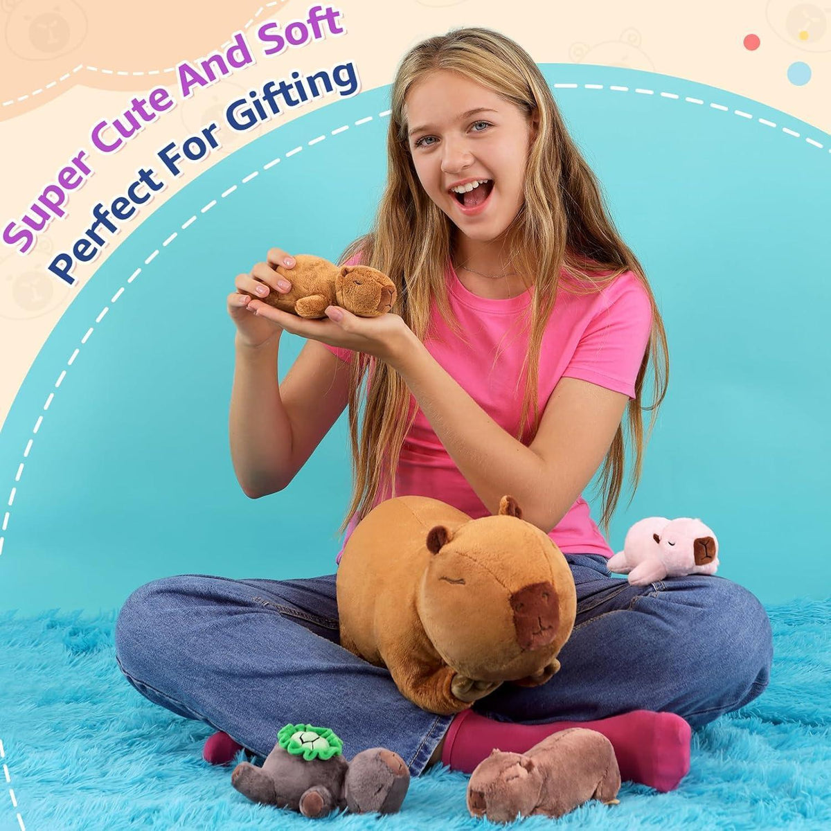 Capybara Kuscheltier Familie – 5 Stück Plüschtiere & Kissen