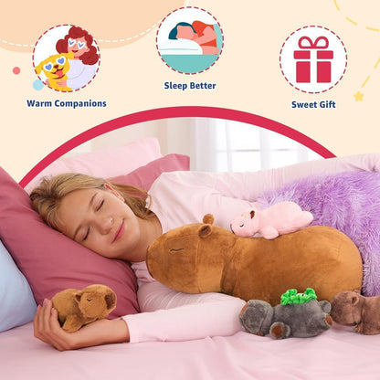 Capybara Kuscheltier Familie – 5 Stück Plüschtiere & Kissen