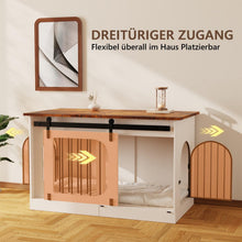 Hundebox Möbelstil Weiß/Braun – 100cm mit Matte & Schiebetüren