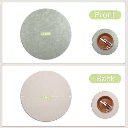 Runde Tischsets in Lederoptik, 4er Set, Beige/Grün