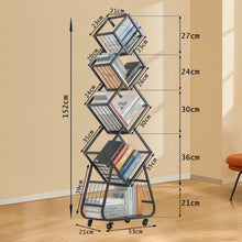 Drehbares Bücherregal Schwarz, 5 Etagen, 360° & Rollen