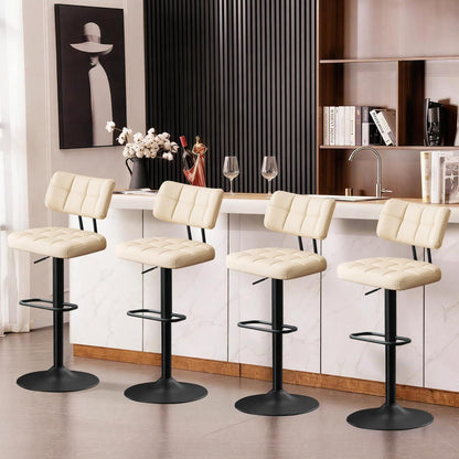 Barhocker Set 4er – Höhenverstellbar, Beige in Lederoptik