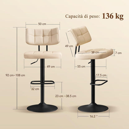 Barhocker Set 4er – Höhenverstellbar, Beige in Lederoptik