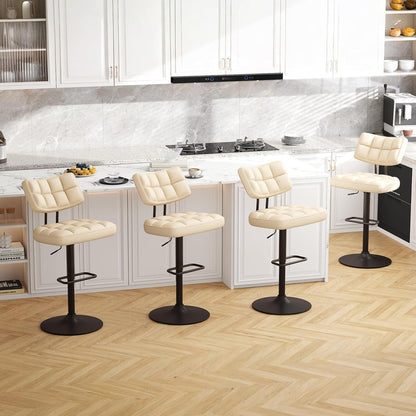 Barhocker Set 4er – Höhenverstellbar, Beige in Lederoptik