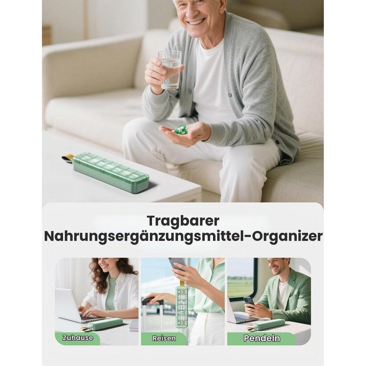 Tablettenbox 7 Tage Lichtgeschützt – Grün für Medikamente & Reisen