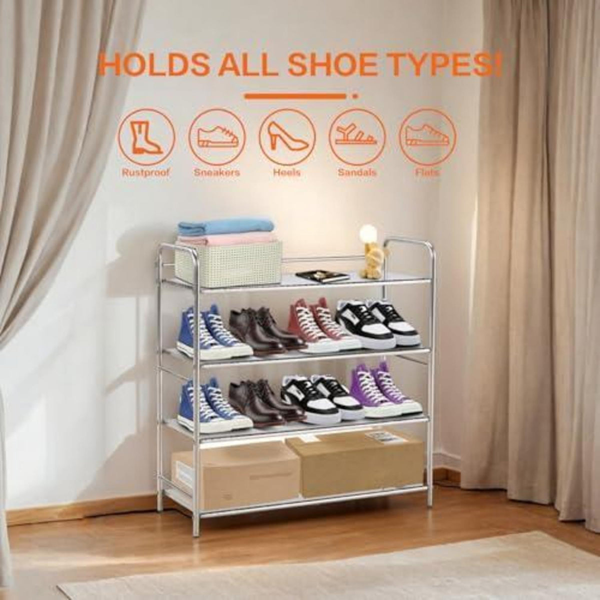 Edelstahl Schuhregal 4-Etagen – Platzsparend & Robust