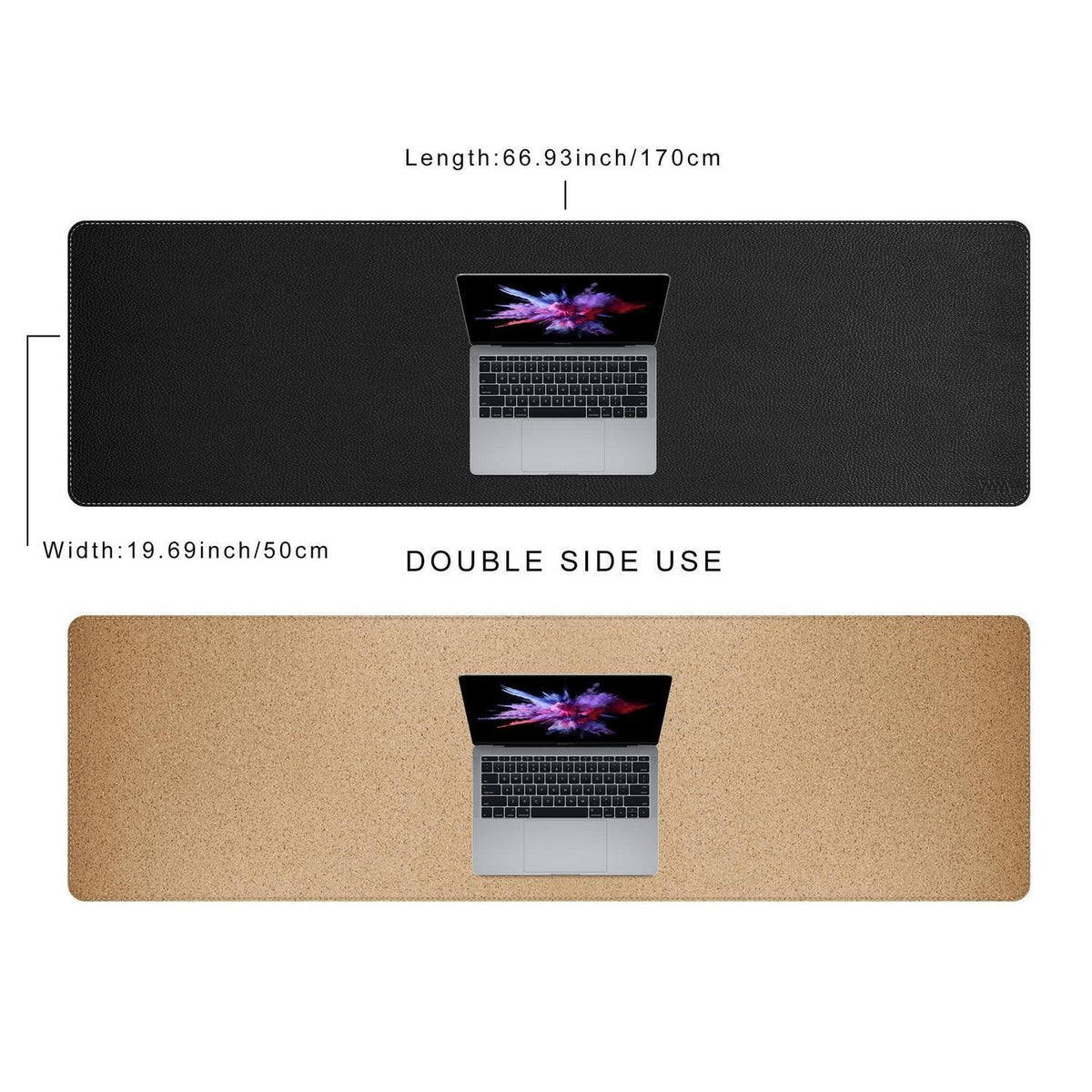 XXL Schreibtischmatte & Kork – 170x50 cm Schwarz in Lederoptik