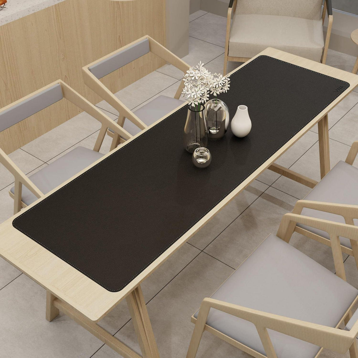XXL Schreibtischmatte & Kork – 170x50 cm Schwarz in Lederoptik