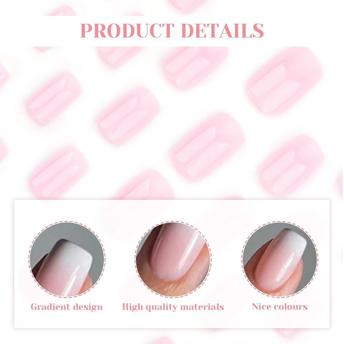Rosa Press On Nails – Kurze Square Nägel mit Farbverlauf