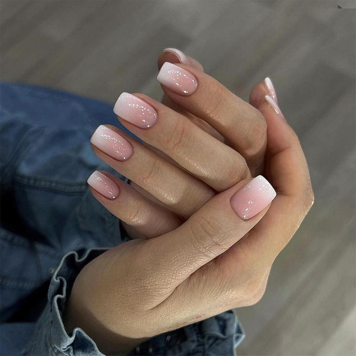 Rosa Press On Nails – Kurze Square Nägel mit Farbverlauf