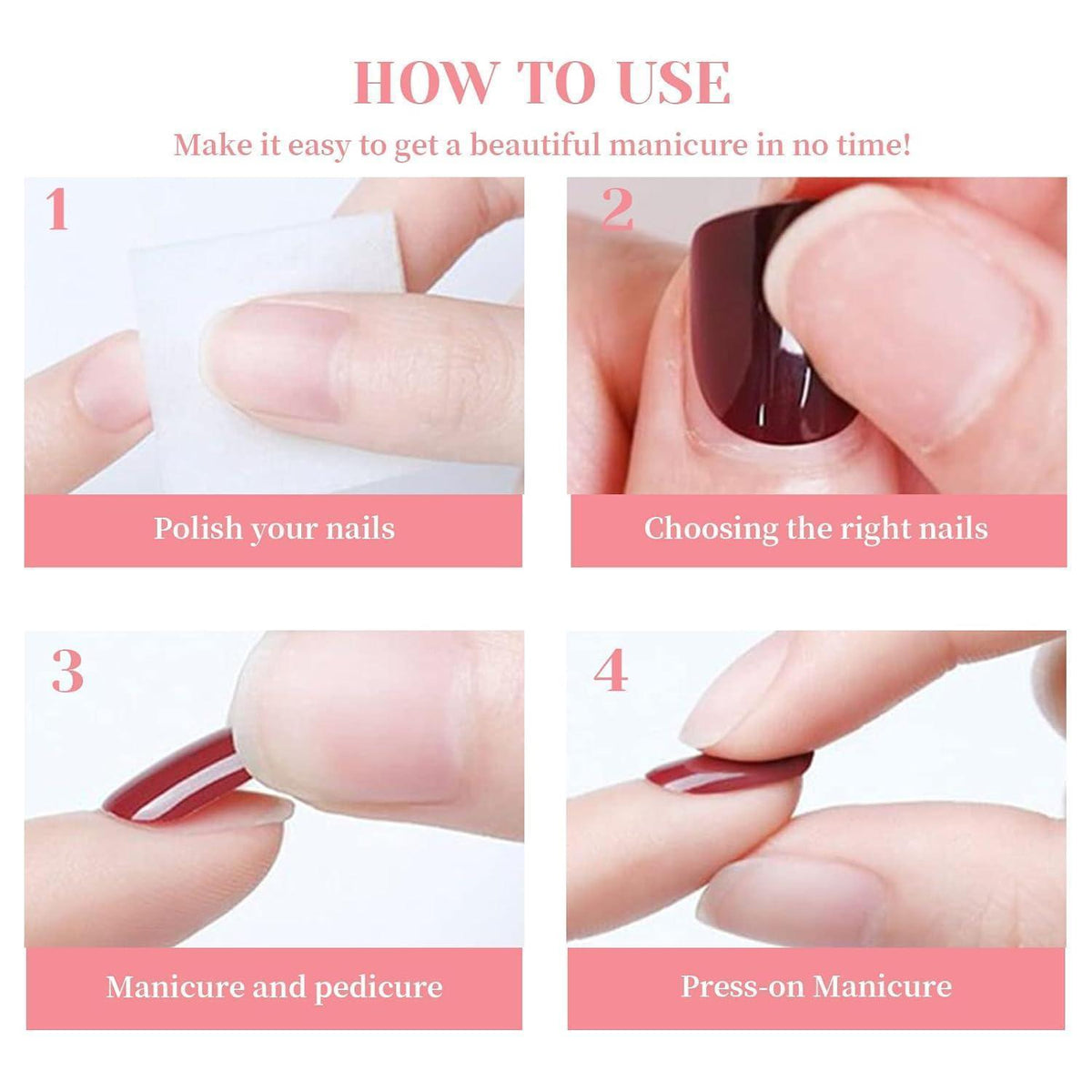 Rosa Press On Nails – Kurze Square Nägel mit Farbverlauf