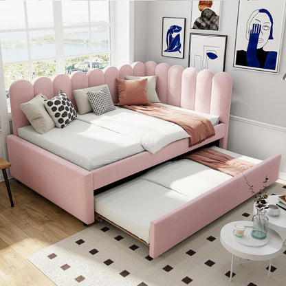 L-förmiges Schlafsofa 140x200 cm mit Ausziehbett & Blütenmuster