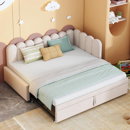2-in-1 Schlafsofa L-Form – Samtbeige, 90x200cm