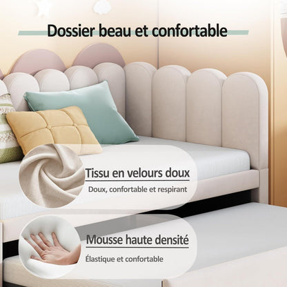 2-in-1 Schlafsofa L-Form – Samtbeige, 90x200cm