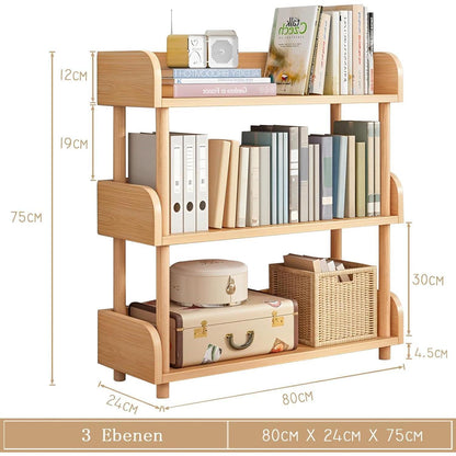3-Ebenen Holzregal Eiche - Modernes Bücherregal für Wohnzimmer
