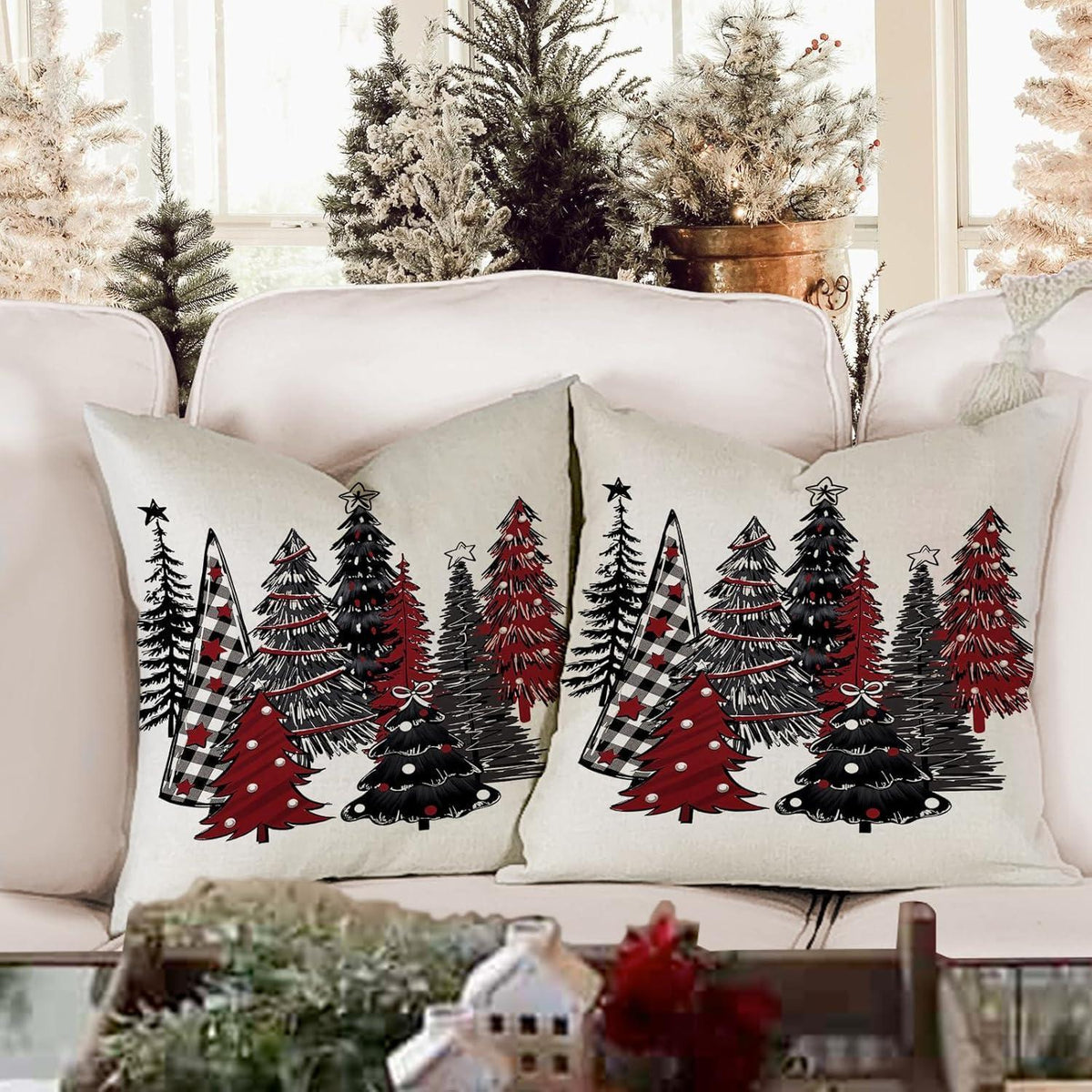 Weihnachtskissenbezug 2er Set Leinen 50x50 cm
