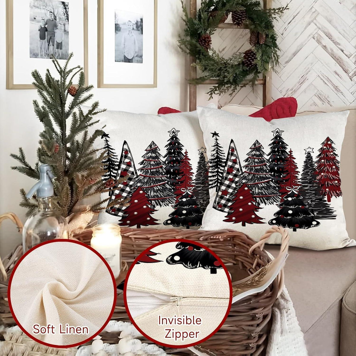 Weihnachtskissenbezug 2er Set Leinen 50x50 cm
