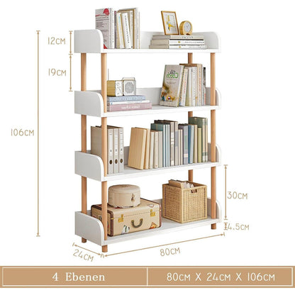 4-Ebenen Bücherregal Holz - Modernes Freistehend Regal Weiß