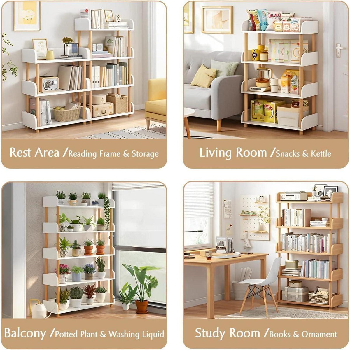 4-Ebenen Bücherregal Holz - Modernes Freistehend Regal Weiß