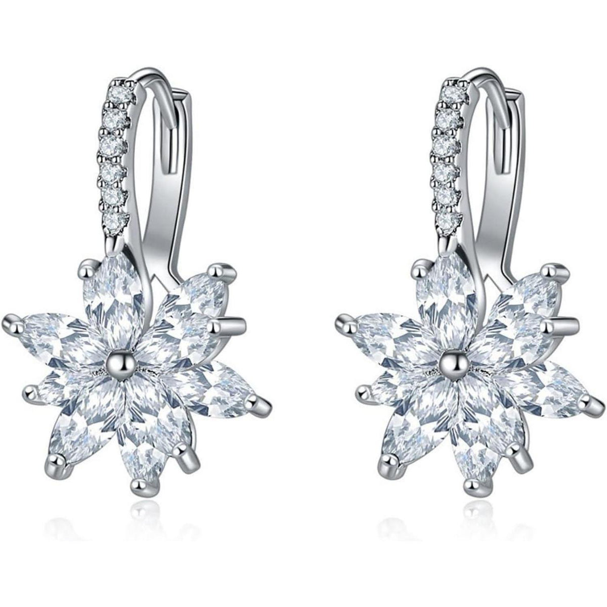 Blumen Creolen Silber mit Zirkonia – Damen Ohrringe