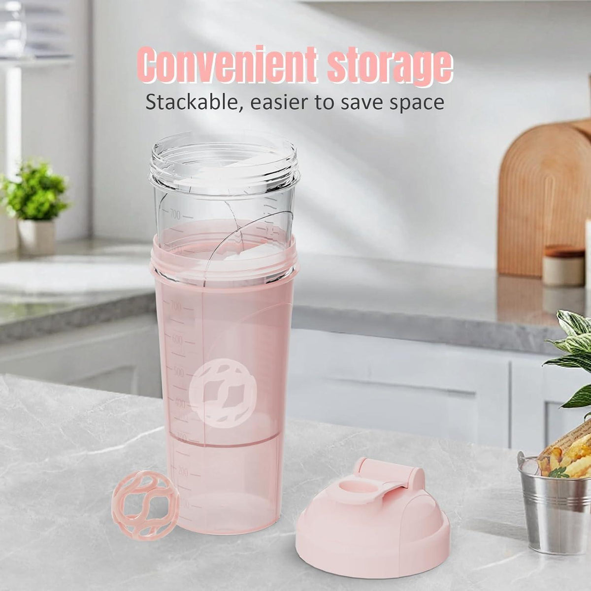 Protein Shaker 700ml Auslaufsicher BPA-frei Rosa+Weiß