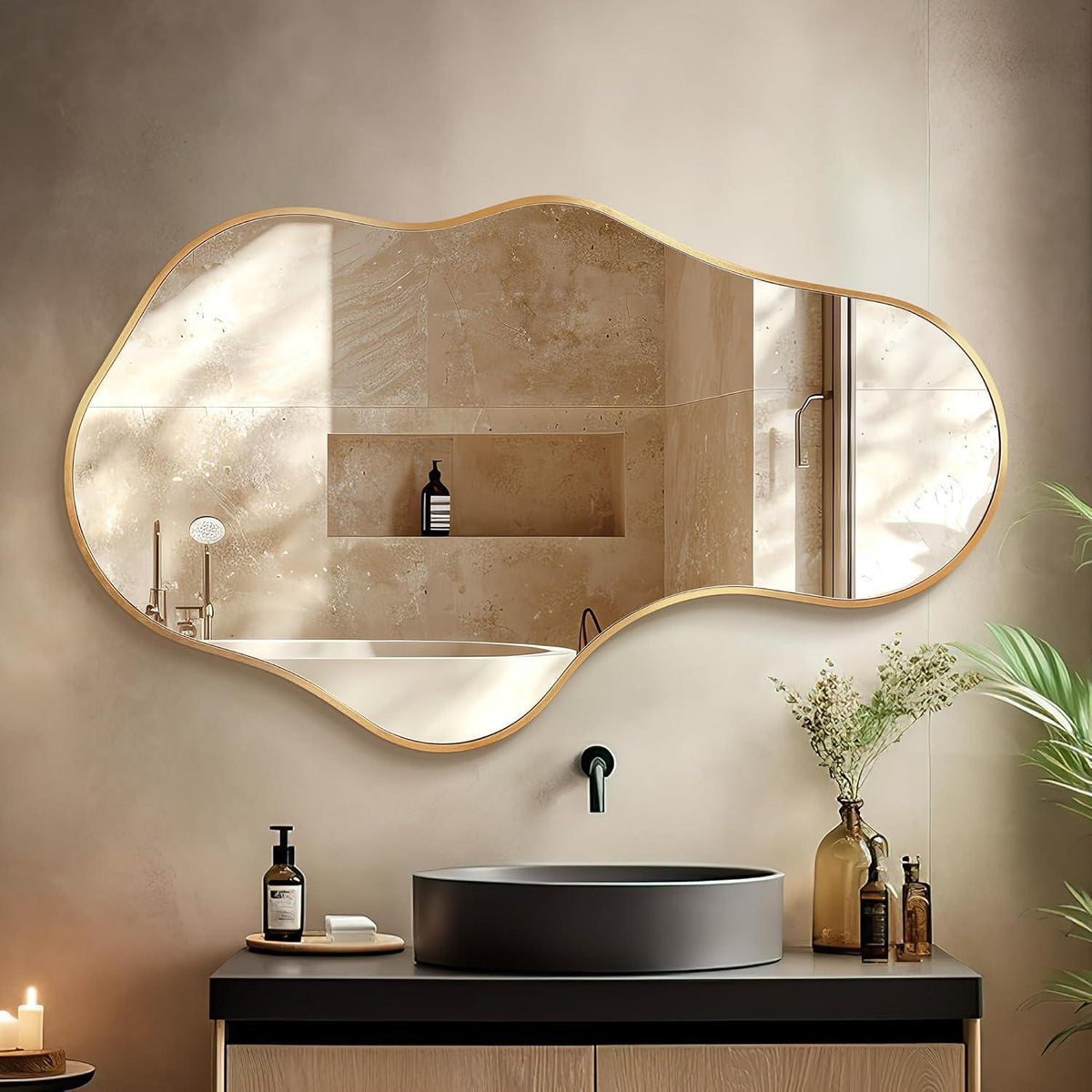 Wavy Wandspiegel Gold – Abstraktes Wellendesign 100x60cm