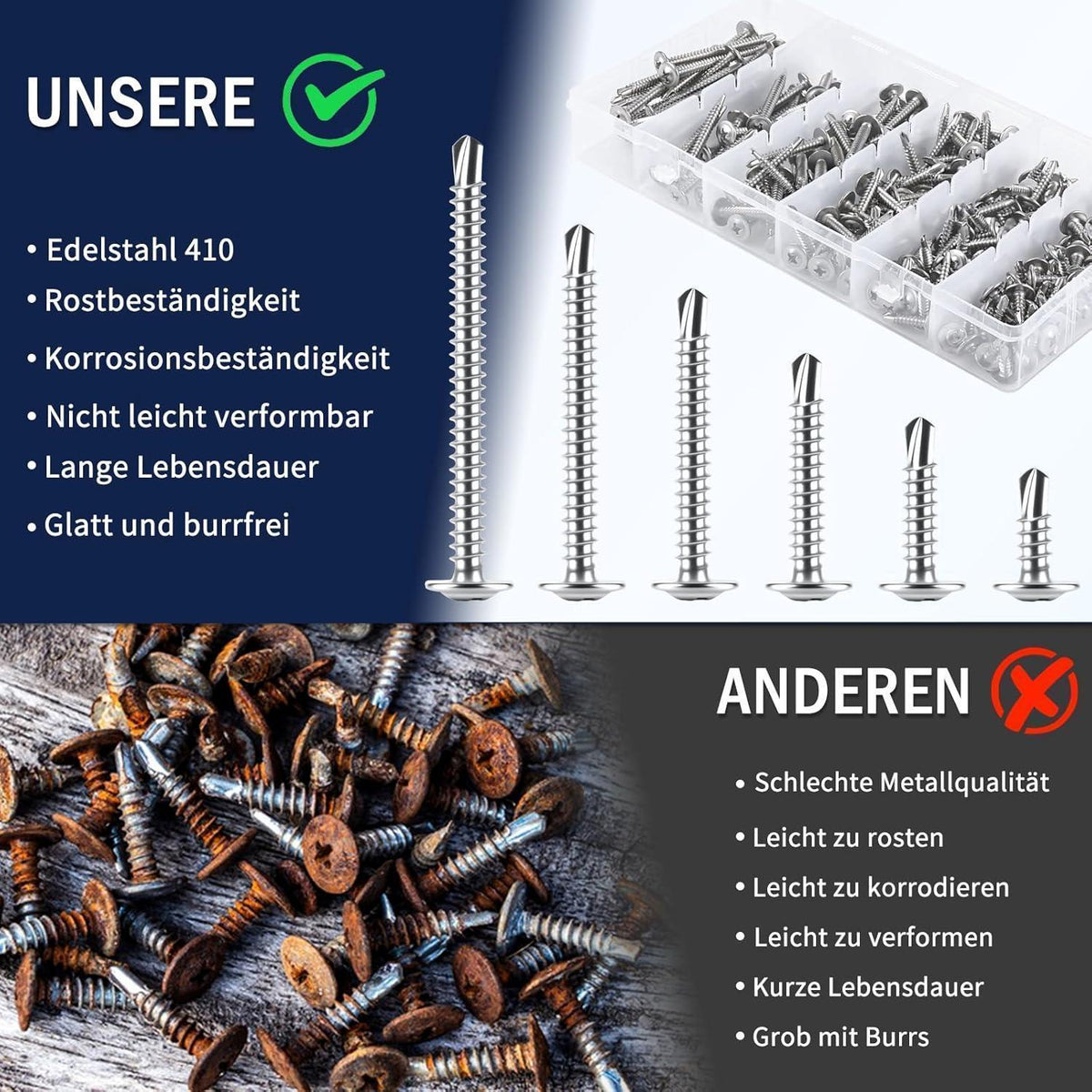 230tlg. Edelstahl 410 Selbstschneidende Schrauben M4.2 Set
