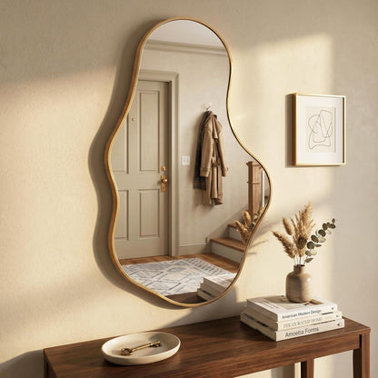 Wavy Wandspiegel Gold – Abstraktes Wellendesign für Bad & Co.
