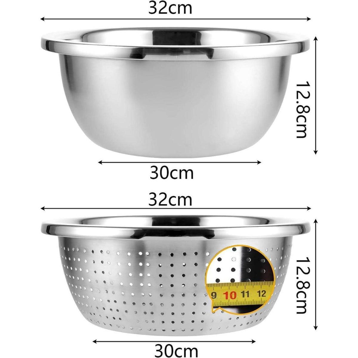 Edelstahl Rührschüssel 32cm mit Sieb – Vielseitige Küchenschüssel