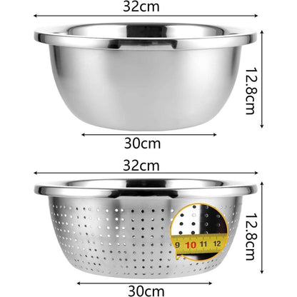Edelstahl Rührschüssel 32cm mit Sieb – Vielseitige Küchenschüssel