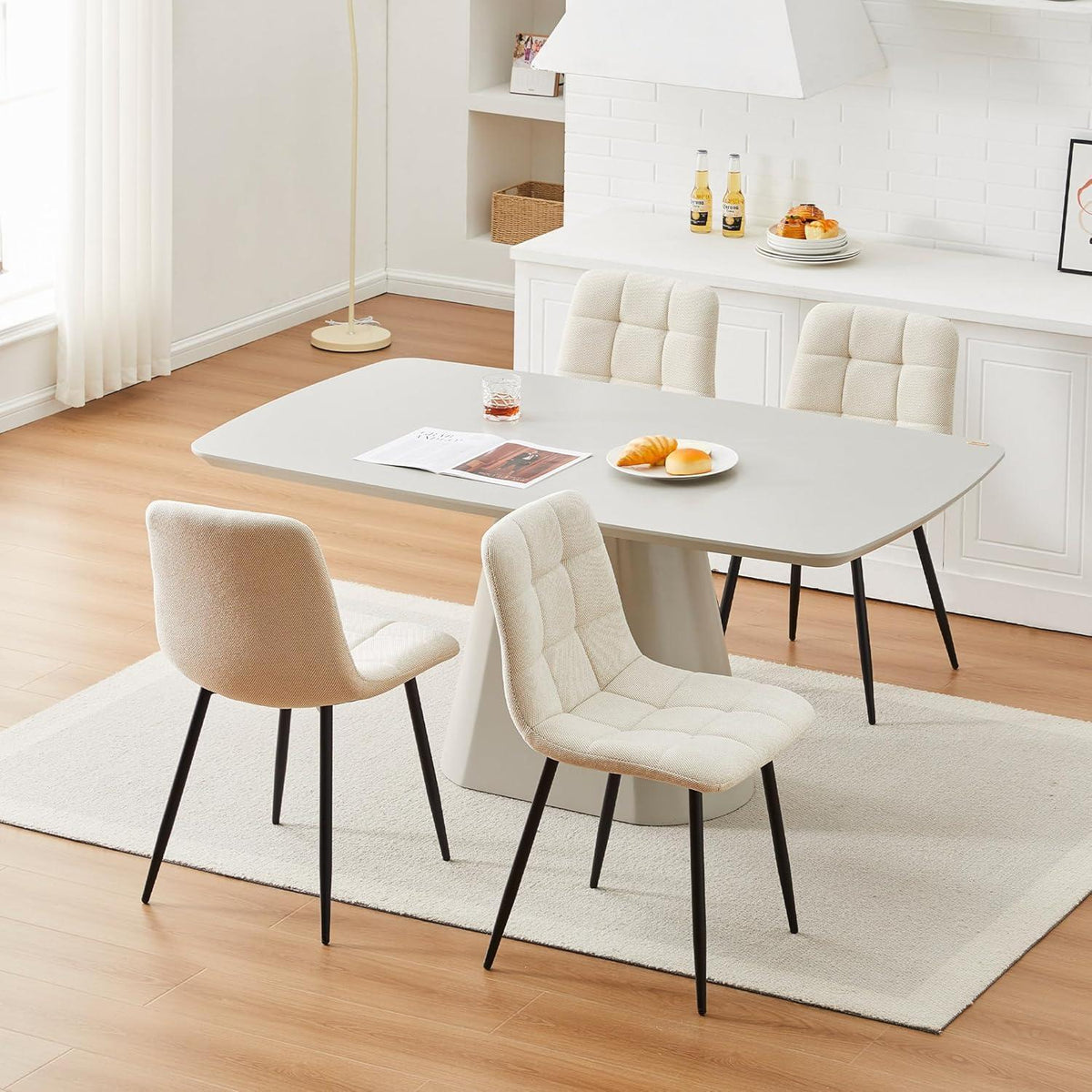Esszimmerstühle Set 4er Chenille Beige, Gepolstert & Modern