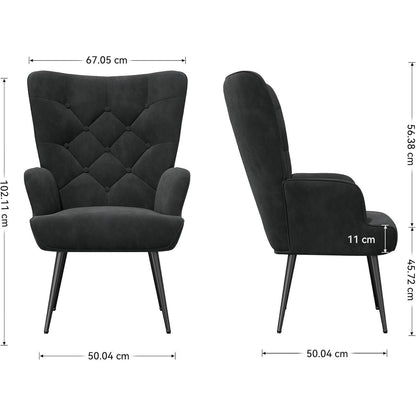 Eleganter Ohrensessel mit Metallbeinen, bis 150 kg belastbar, Schwarz