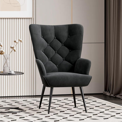 Eleganter Ohrensessel mit Metallbeinen, bis 150 kg belastbar, Schwarz
