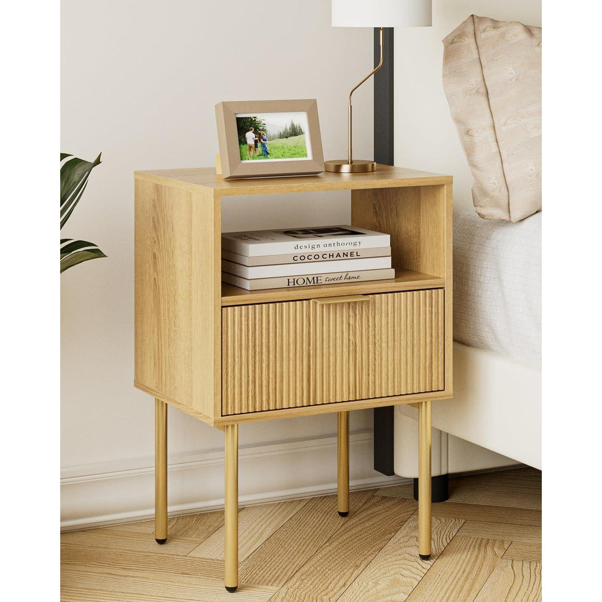 Nachttisch mit Schublade und Ablage, modern, Eiche