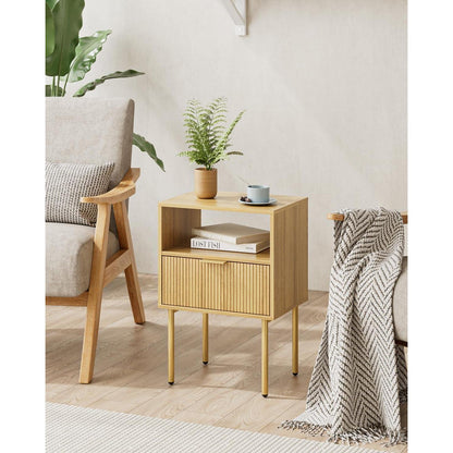 Nachttisch mit Schublade und Ablage, modern, Eiche