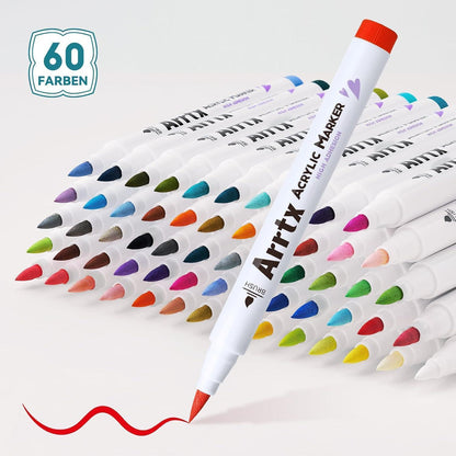 60 Acrylmarker Set Pinselspitze Wasserfest für Malen & Basteln