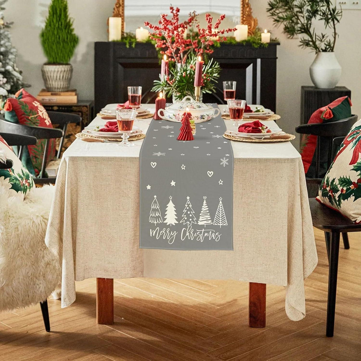 Grauer Tischläufer Weihnachten – Wasserabweisend & Modern 40x100 cm