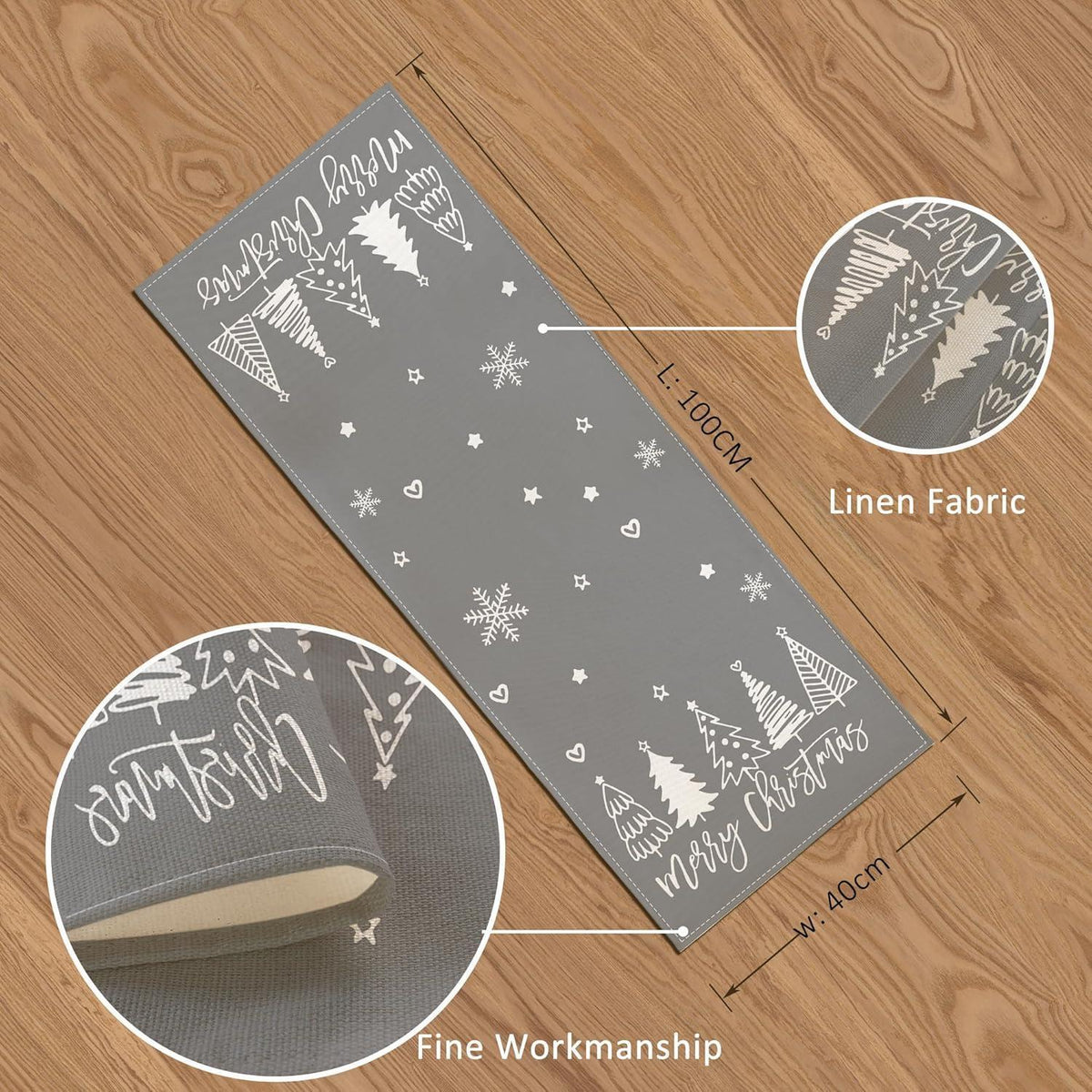Grauer Tischläufer Weihnachten – Wasserabweisend & Modern 40x100 cm