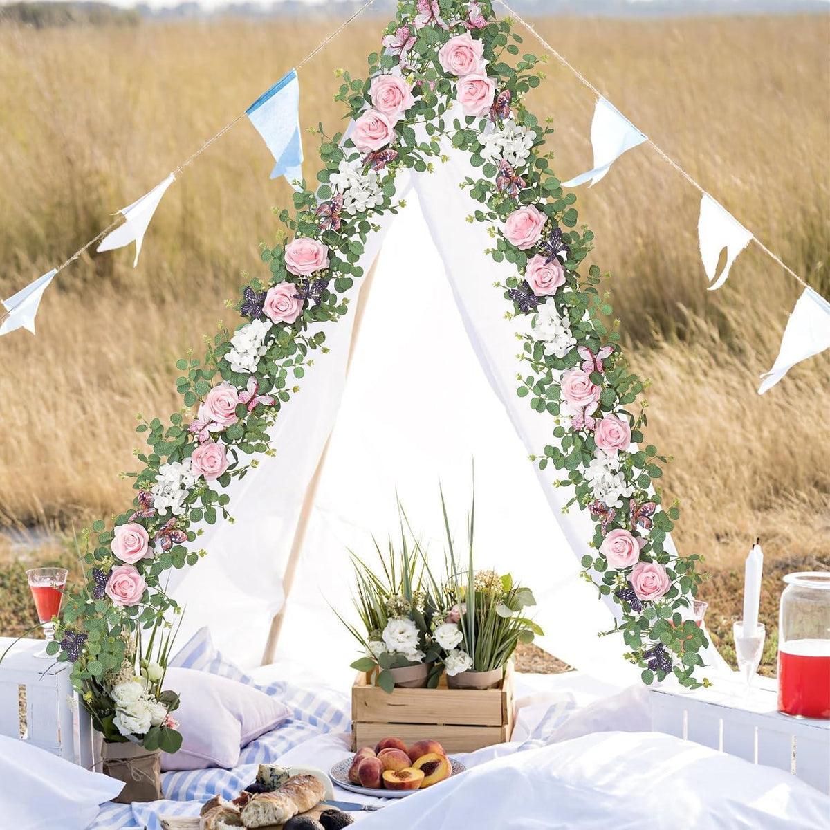 2x 1,8m Eukalyptus Girlande Rosa Rosen Deko Hochzeit