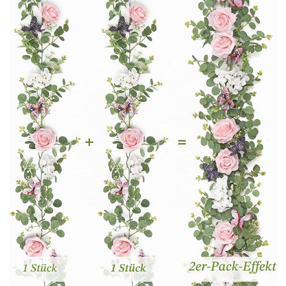 2x 1,8m Eukalyptus Girlande Rosa Rosen Deko Hochzeit