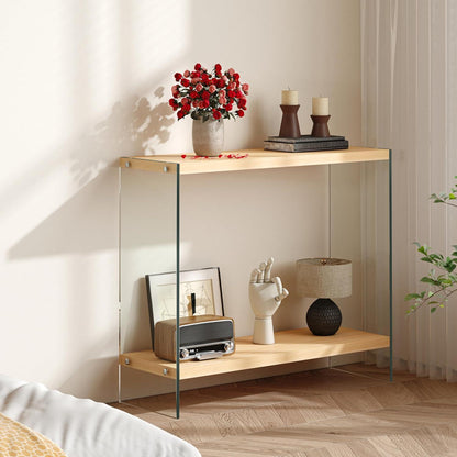 Schmaler Konsolentisch Holz mit Glasbeinen | Flurtisch 80x30 cm