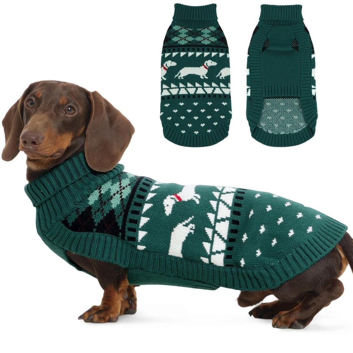 Dackel Pullover Grün M - Warmer Rollkragen Hundepullover