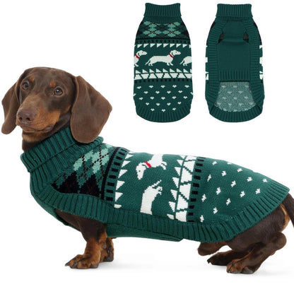 Dackel Pullover Grün M - Warmer Rollkragen Hundepullover